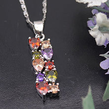 Load image into Gallery viewer, Multi Gemstone Pendants Garnet Amethyst Morganite Peridot Promise Wedding Party Necklaces Pendants (Silver Color)