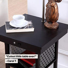 Load image into Gallery viewer, Brightech Madison - Narrow Nightstand with Built in Lamp, USB Port & Shelves for Bedrooms - Mid Century Modern End Table & Attached Floor Lamp for Living Rooms - Side Table & Reading Light - Black