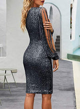 Load image into Gallery viewer, Lovezesent Womens Sexy Sequin Tassel Sleeve Bodycon Night Club Cocktail Party Midi Dress Black Medium
