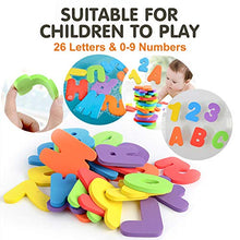 Load image into Gallery viewer, Bath Toy Sets, 36 Foam Bath Letters and Numbers, Floating Squirts Animal Toys Set with Fishing Net and Organizer Bag, Fish Catching Game for Babies Infants Toddlers Bathtub Time