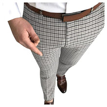 Load image into Gallery viewer, Pants for Men Sweatpants,Men's Casual Plaid Print Party Suit Pants Stretch Feet Pants with Pockets,Skinny Stretchy Pants Slim Fit Slacks Tapered Trousers