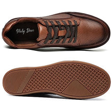Load image into Gallery viewer, Men's Fashion Sneakers Casual Leather Shoes for Men Perforated Brown Genuine Leather Upper Lace Up Slip On Walking Shoe Size 11
