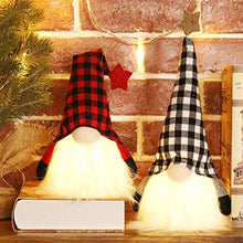Load image into Gallery viewer, EDLDECCO Christmas Gnome with Light Timer 12 Inches Set of 2 Plaid Buffalo Check Nisse Figurine Plush Swedish Nordic Tomte Scandinavian Elf X'Mas Holiday Party Home Decor Ornaments (Red & Black)