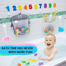 Load image into Gallery viewer, Comfylife Baby Bath Toy Organizer - Bath Toy Storage for Shower - Bathtub Toy Organizer Includes Foam Bath Toys (Numbers & Letters & Squirty Toys) + Extra Net That Doubles as a Toy