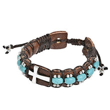 Load image into Gallery viewer, AeraVida Inspirational Cross w/Turquoise Stones Leather Chakra Cuff Bracelet