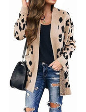 Load image into Gallery viewer, ZESICA Women's Long Sleeves Open Front Leopard Print Button Down Knitted Sweater Cardigan Coat Outwear with Pockets