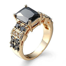Load image into Gallery viewer, Huangiao 14K Yellow Gold Filled Princess Cut Black Onyx Ring Wedding Jewelry Size 6-10 (8)