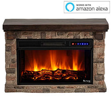 Load image into Gallery viewer, e-Flame USA Telluride LED Electric Fireplace Stove with Faux Wood and Stone Mantel - Remote - 3D Log and Fire