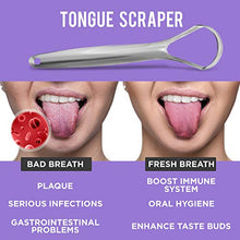 Load image into Gallery viewer, Tongue Scraper (2 Pack), Reduce Bad Breath (Medical Grade), Stainless Steel Tongue Cleaners, 100% BPA Free Metal Tongue Scrapers Fresher Breath in Seconds