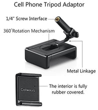 Load image into Gallery viewer, Cell Phone Tripod Adaptor + Mini Tripod: 360 Degree Rotating Holder Tripod Mount for Portrait and Landscape Mode, Universal Clip for All iPhone Models and Most of Other Cell Phones