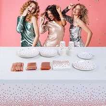 Load image into Gallery viewer, Rose Gold Dot and White Tablecloth 108"x54" for Parties Rectangle Table 4 Packs, Dot Confetti Rectangular Plastic Table Cover,Thanksgiving Christmas Wedding, Anniversary,Baby Shower, Birthday Party