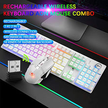 Load image into Gallery viewer, FELiCON Rechargeable Gaming Wireless Keyboard and Mouse Set Rainbow RGB LED Backlit Suspended Keycap Mechanical Feel 4800mAh Large Capacity Lithium Battery for Mac PC Laptop Computer Game Work Office