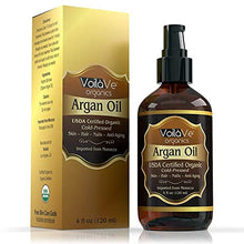 Load image into Gallery viewer, VoilaVe USDA and ECOCERT Pure Organic Moroccan Argan Oil for Skin, Nails & Hair Growth, Anti-Aging Face Moisturizer, Cold Pressed, Hair Moisturizer, Rich in Vitamin E & Carotenes, 4 fl oz