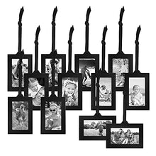 Load image into Gallery viewer, Americanflat Bronze Family Tree with 12 Hanging Picture Frames 2" x 3" in Black and Adjustable Ribbon Tassels - 22"