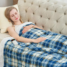 Load image into Gallery viewer, OCTROT Heated Blanket Electric Throw, Heating Blanket with 10 Heating Levels & 8 Hours Auto Off, Thick Soft Fuzzy Heat Blanket Sherpa Flannel Plush Checkered Plaid Blanket for Couch, 50x60 inch Blue