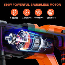 Load image into Gallery viewer, Cordless Rotary Hammer Drill, 21V Brushless 1 Inch SDS Plus Hammer Drill Kit With 2 Batteries, Charger, 1/2" Drill Chuck, 3 Drill Bits, Grease and Case–Suitable for Concrete, Wood, Stone, and Metal