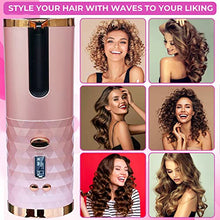 Load image into Gallery viewer, Automatic Curling Iron, Cordless Rechargeable Hair Curler with LCD Digital Display and 6 Temperature Settings, Fast Heating Curling Iron for Styling Hair Anytime ( Pink )