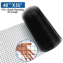 Load image into Gallery viewer, 48'' x 50' Hardware Cloth 16 Gauge 0.5inch by 1 inch Black Vinyl Coated Welded Fence Mesh for Home and Garden Fence and Home Improvement Project (48'' x 50')