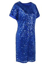 Load image into Gallery viewer, PrettyGuide Women's Sequin Cocktail Dress Loose Glitter Short Sleeve Party Tunic Dress S Blue