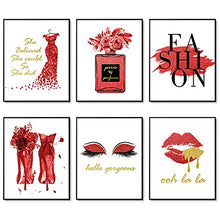 Load image into Gallery viewer, Red Flower Perfume Makeup Art Posters Set of 6 Fashion Canvas Wall Art Prints Makeup Decor Wall Pictures for Bedroom Decor Girls Room Wall Decor (8"x10" UNFRAMED, Blood Red)
