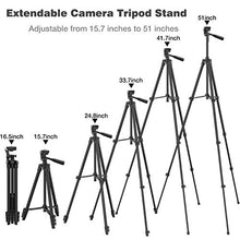 Load image into Gallery viewer, Phone Tripod, 51" Extendable Travel Lightweight Tripod Stand with Carrying Bag, Universal Tripod with Bluetooth Remote, Cell Phone Mount for iPhone Xs/Xs Max/Xr/X/8/8 Plus/Samsung/Android Phone,Camera