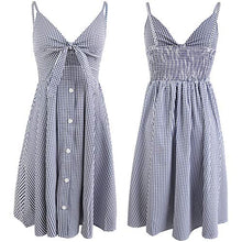 Load image into Gallery viewer, ECOWISH Womens Dresses Summer Tie Front V-Neck Spaghetti Strap Button Down A-Line Backless Swing Midi Dress 1603 Blue Plaid M