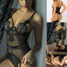 Load image into Gallery viewer, Mifelio Women Sexy Lingerie Teddy Deep V Halter One Piece Babydoll Mini Lace Lingerie Eyelash Splicing Sleepwear Bodysuit(Black)
