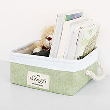 Load image into Gallery viewer, uxcell Storage Baskets with Cotton Handles Foldable Storage Bins Laundry Clothes Towel Box Organizer W Drawstring Closure for Home Shelves Closet Light Green 10.6" x 10.6" x 4.7"