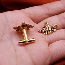 Load image into Gallery viewer, Asoodehdelan Iranian Persian Farvahar Faravahar Cufflinks Iran Persia Pahlavi Farohar Gift (Gold Plated)