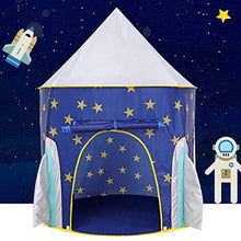 Load image into Gallery viewer, LINGLING Play Tent with Crawl Tunnel-Space Themed Pretend Play Tent-Space Play House-Spaceship Tent for Kids-Foldable Pop Up Star Play Tent Blue
