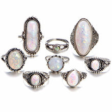 Load image into Gallery viewer, Fheaven 8PC Boho Jewelry Silver Natural Gemstone Marquise Moonstone Beads Personalized Ring Girs Women Gift (8PC)