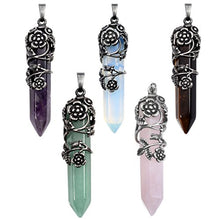 Load image into Gallery viewer, Top Plaza Antique Silver Flower Wrapped Natural Quartz Gemstone Healing Crystal Necklace 5pcs/Set