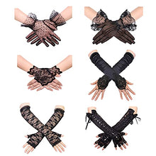 Load image into Gallery viewer, UBGICIG 6Pairs Black Lace Gloves Fingerless Gloves Long for Women Elegant Short Gloves Bridal Gloves for Wedding Dinner Parties Cosplay 1920s Gloves for Ladies and Egirls