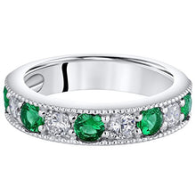 Load image into Gallery viewer, Sterling Silver Simulated Emerald Milgrain Half Eternity Ring Band Size 5