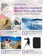 Load image into Gallery viewer, Phone Camera Lens Phone Lens 22X Telephoto Lens, 4K HD 0.67X Super Wide Angle Lens&25X Macro Lens, 205° Fisheye Lens, Work as Telescope with Metal Tripod