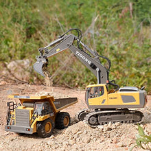 Load image into Gallery viewer, RC Dump Truck Toy for Kids, PREPOP Remote Control Construction Toys Vehicle with Metal Bed and Light/Music, Birthday Gifts Ideas for Boys Age 5 6 7 8 9 10 Year Old and up