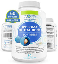 Load image into Gallery viewer, Liposomal Glutathione Softgels NO-Taste - Pure Reduced Setria® Glutathione 500mg - Liver Detox, Brain Function - China-Free Glutathione, Soy-Free Gluten-Free Dairy-Free Non-GMO - 60 Softgels