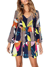 Load image into Gallery viewer, Amoretu Women's V Neck Bishop Sleeves Soft Loose Tunic Fall Dress Geometry M