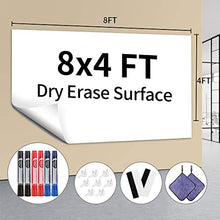 Load image into Gallery viewer, Dry Erase Paper, Whiteboard Paper, 8x4ft Extra Large White Board Stickers for Wall, Dry Erase Paper Roll with Adhesive Backing, Perfect Replacement for White Board, No Ghost After 60 Days, 6 Markers
