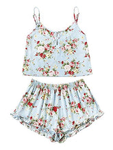 Load image into Gallery viewer, SheIn Women's Summer Floral Print Cami Top and Shorts Pajamas Set Small Blue