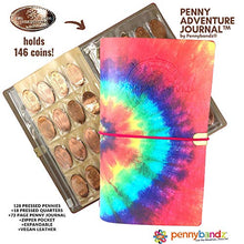 Load image into Gallery viewer, The Penny Journal by Pennybandz Holds 146 Coins The Ultimate Souvenir Penny Collecting Book for Your Coin Collection Holds 128 Pressed Pennies and 18 Pressed Quarters or Nickels (Groovy Tie Dye)