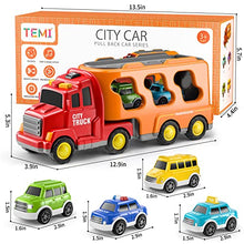 Load image into Gallery viewer, TEMI Toddler Truck Toys for 3 4 5 6 Years Old Boys Girls - 5 in 1 Carrier Truck Transport Vehicles, Friction Power Car Toy for Age 3-9, Push and Go Car Gifts Christmas Birthday