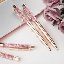 Load image into Gallery viewer, Ballpoint Pens, BYSOU 4 Pcs Rose Gold Metal Pen Refills Bling Dynamic Liquid Sand Pen Black Ink for Office Supplies