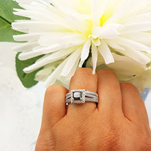 Load image into Gallery viewer, Dazzlingrock Collection 1.35 Carat (ctw) 14K Black & White Diamond Split Shank Halo Engagement Ring Set, White Gold, Size 8