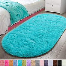 Load image into Gallery viewer, LOCHAS Luxury Velvet Fluffy Carpet Soft Children Rugs Room Mat Modern Shaggy Area Rug for Bedroom Bedside Home Decor 2.6' x 5.3', Turquoise Blue