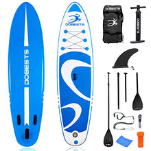 Load image into Gallery viewer, DOBESTS Inflatable Paddle Board Stand-Up Paddleboards 10'6"×33"×6" SUP with Premium Non-Slip Deck, Travel-Backpack Adjustable Paddle, Detachable-Fin, Hand Pump, Safety Leash, Repair Kit Fits (Blue)