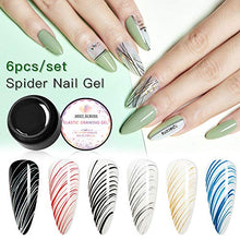 Load image into Gallery viewer, Painting Elastic Drawing Spider Gel 6 Colors Soak off UV LED Gel Polish, Drawing Nail Gel for Line, DIY Nail Art Manicure with Brushes