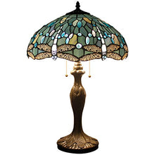 Load image into Gallery viewer, Tiffany Lamps 24 Inch Tall 2 Light Sea Blue Stained Glass Crystal Bead Dragonfly Style Table Lamp Shade Desk Beside Lamp Antique Zinc Base for Coffee Table Living Room Bedroom S147 WERFACTORY