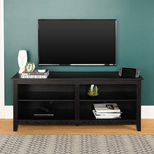 Load image into Gallery viewer, WE Furniture Minimal Farmhouse Wood Universal Stand for TV's up to 64" Flat Screen Living Room Storage Shelves Entertainment Center, 58 Inch, Black