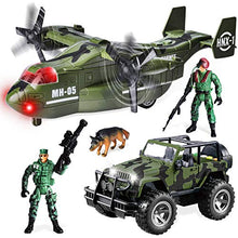 Load image into Gallery viewer, JOYIN Military Vehicle Toy Set of Friction Powered Transport Airplane and Military Truck with Light and Sound Sirens and Soldier Army Men Action Figures for Kids